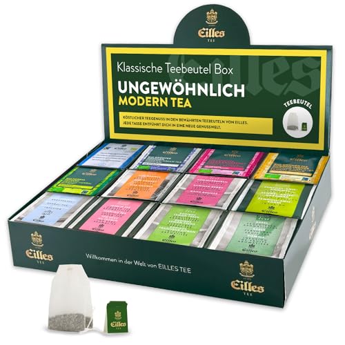 MODERNE Mischbox mit 12 Sorten EILLES Teebeutel | Premium Sorten von EILLES TEE | 5-Sterne Sortiment mit insgesamt 96 Teeportionen