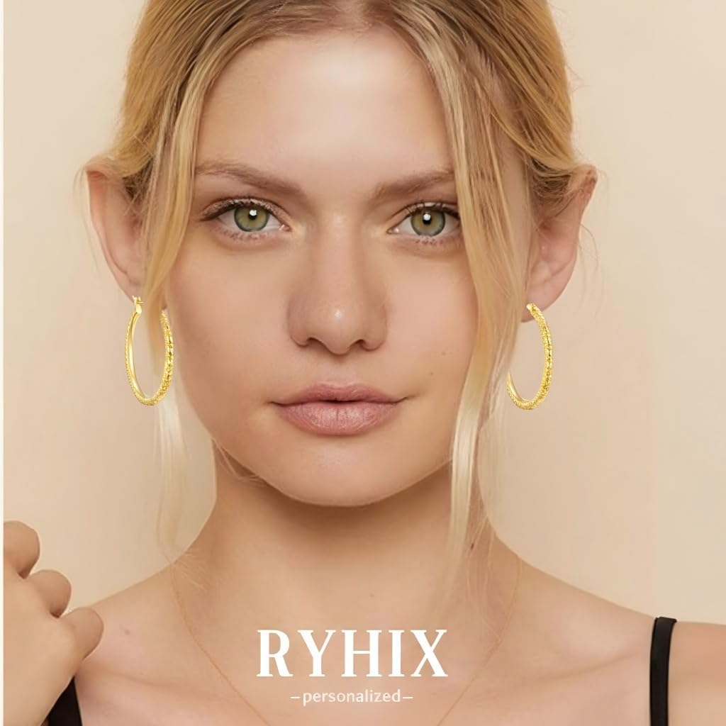 Gold Plated Hoop Earrings for Women 14K Gold Earrings for Women Thick Large Earrings Gold Huggie Earring Womens Lightweight Hypoallergenic