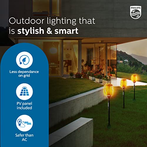 PHILIPS Solar Flame Light | Outdoor Waterproof Mashaal Light | 51 Flickering LED Light for Garden, Pathway & Decoration | Warm White, Pack of 1