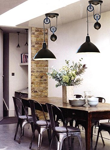 Ladiqi Industrial Hanging Pendant Light Metal Pulley Vintage Ceiling Pendant Lamp Fixture (1-Light) #TOP3