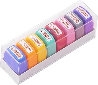 8 Pcs Teacher Stamps Set, Self Inking Motivational Encouraging Colorful Stamp School Grading Motivation Comments Stam for Classroom Homework Rating Stamp Office Stationery Stamps with Storage Tray