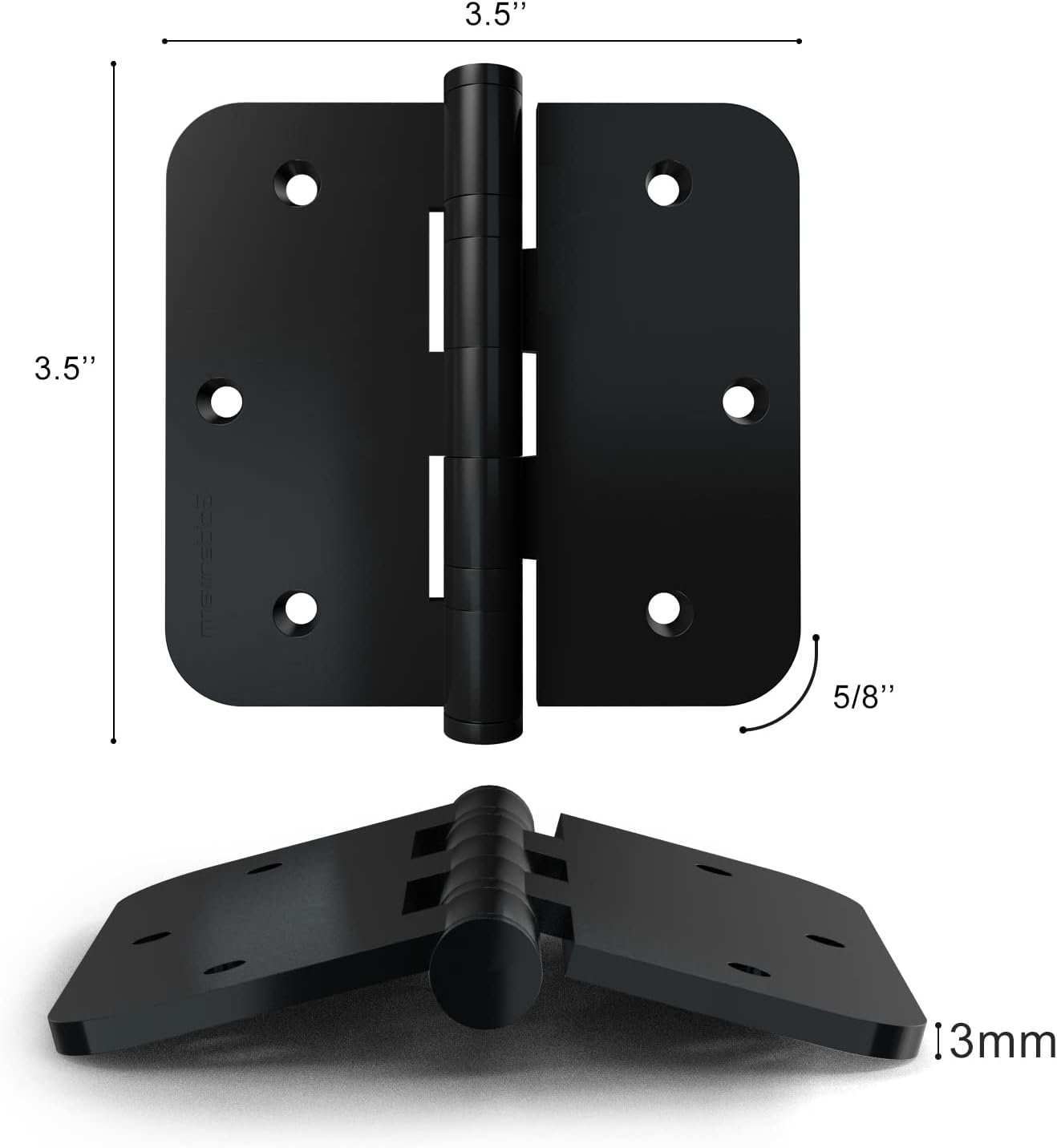 goldenwarm 3 Pack Ball Bearing Hinges Matte Black Door Hinges 3.5in*3.5in Stainless Steel Door Hinges Heavy Duty Hinges for Exterior & Interior Doors with 5/8'' Radius Corners