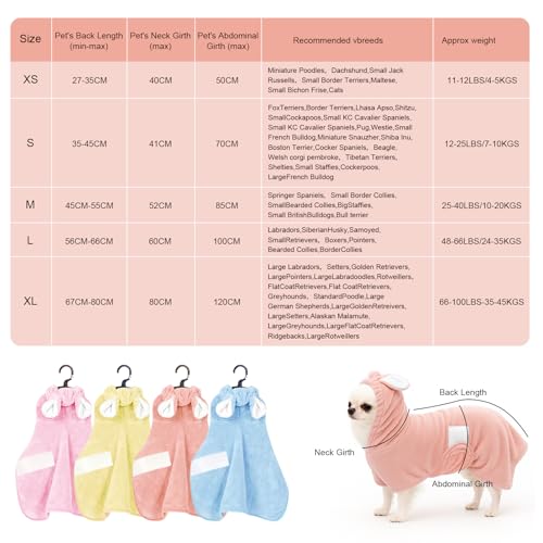Fnaobai Haustier-Bademantel, Handtuch für Hunde und Katzen, super saugfähig, niedliches Hunde-Badetuch, Kapuzenmantel, Verstellbarer Kragen und Bauchgurt, für XS bis XL