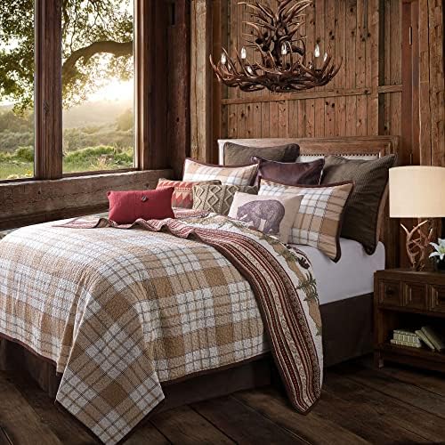 Paseo Road by HiEnd Accents | Bear Trail 3 Piece Quilt Set with Pillow Shams, Super Queen Size, Reversible Bed Set, Rustic Cabin Lodge Style Bedding, Forest Plaid Bedspread, 1 Quilt and 2 Pillowcases