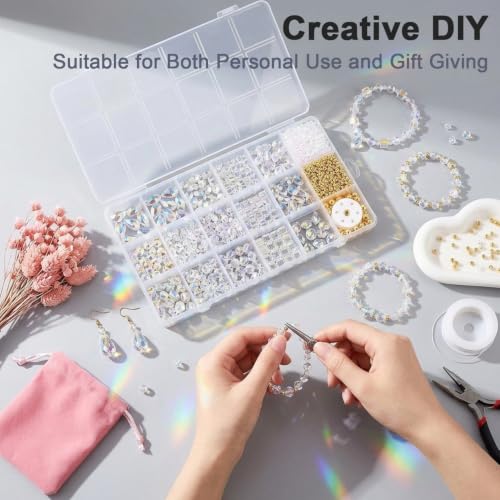 Image of PATPAT 2000Pcs Glass Beads for Jewellery Making, 24 Styles 3-15mm Crystal Beads for Bracelet Making Assorted Faceted Craft Bead Kit for DIY Bracelet Necklace Earring Suncatcher, Handmade Accessories