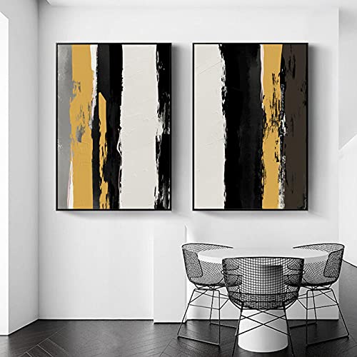 Affiche imprime image salon contemporain et grand tableau abstrait jaune noir 50X75cm