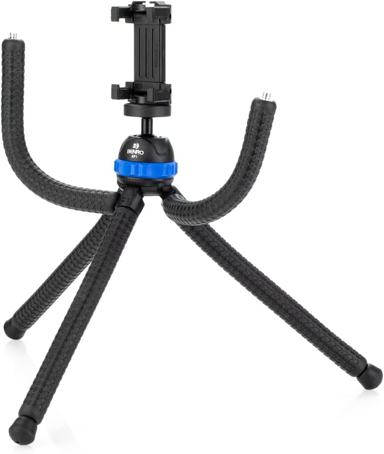 Benro Flexible Five-Leg Bendable Mini Tripod Kit with Smartphone Holder & Ball Head, Wrap-Around Support for Compact Cameras, Live Streaming & Travel Content Creators (KP1K)