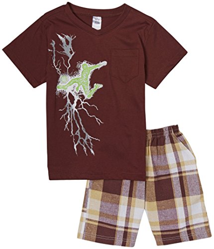 Image of ToBeInStyle Boys' 2-Piece Graphic Top & Plaid Shorts Outfit Set - Polo or V-Neck Tee