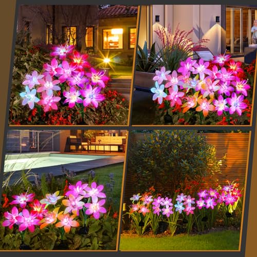 Aukora Solar Garden Lights, 5 Pack Lily Flower Waterproof, 7-Color Changing — view 4