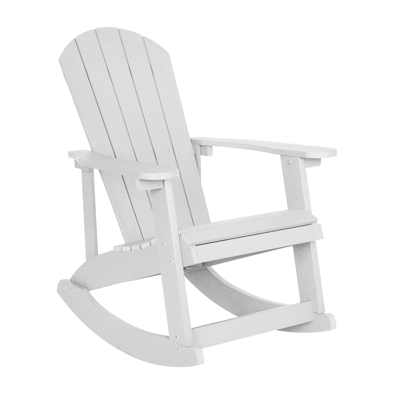 Flash Furniture Savannah Poly Resin Wood Adirondack Rocking Chair - All Weather White Polystyrene - Stainless Steel Hardware