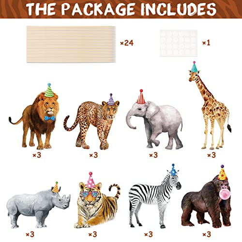Bessmoso Safari Animals Party Decorations Jungle Animal Centerpiece Sticks Cutouts Table Toppers For Birthday Baby Shower Party Supplies Set Of 24 thumb #1