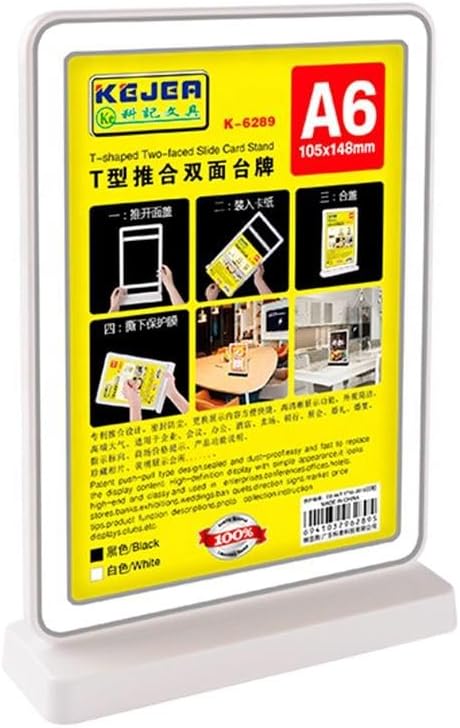 Shoppers Hub PNQ White T Type Menu Display Stand | Double-Sided Sign Holder for Tabletop & Counter Display | Clear Menu & Price List Frame for Restaurants Cafes Shops Offices (A6 : 18.8x13x6 cm , Pack of 2)