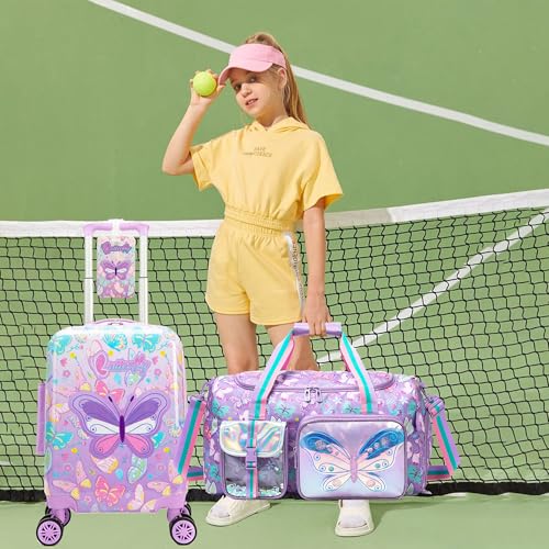 Kid's Luggage Set 3 Piece Suitcase Set 16" Hardside Luggage with Spinner Wheels Girls Carry on Toddler Travel Rolling Suitcase with Duffle Bag Neck Pillow Airline Approved4