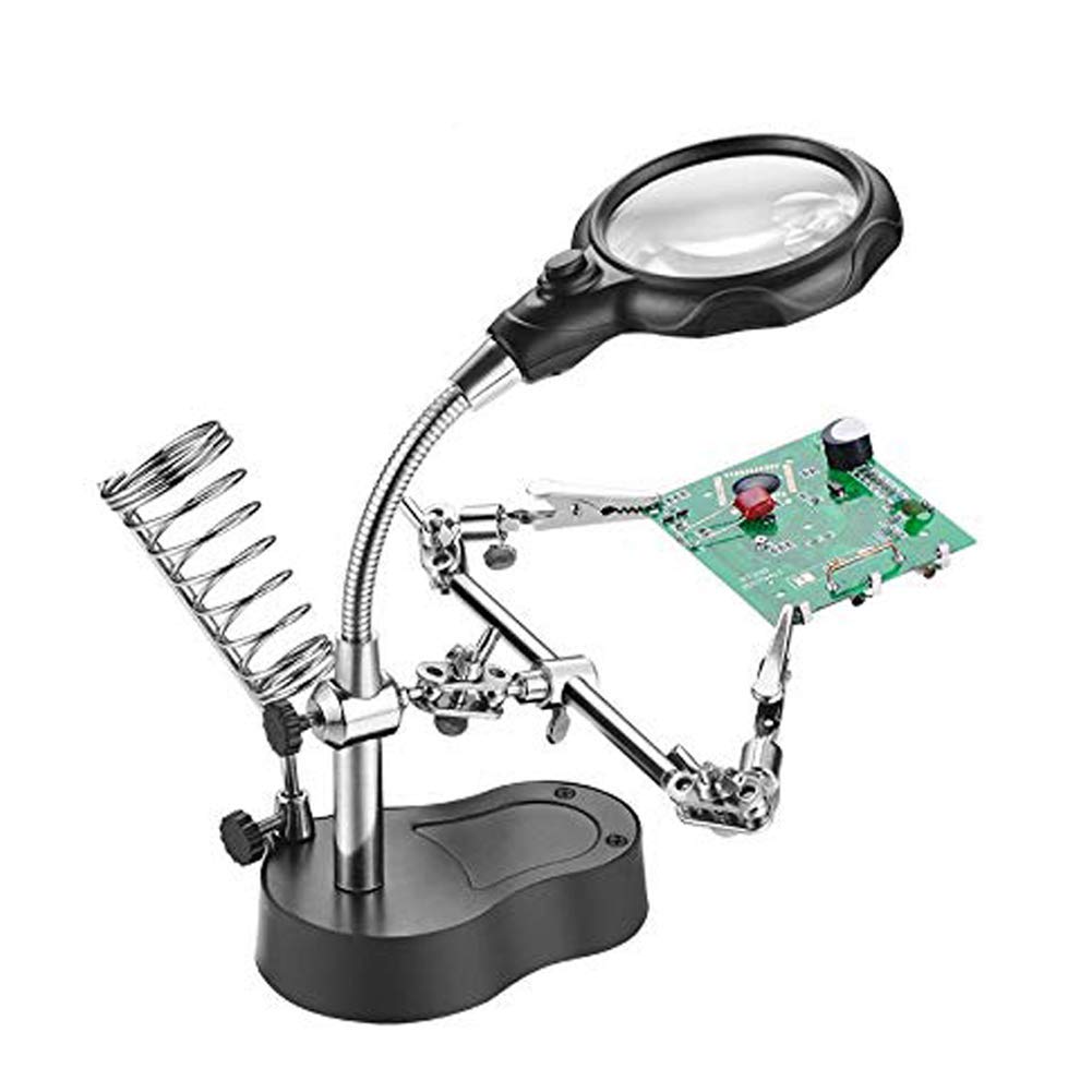 Lupa Hobby con luz Helping Hands Station con luz LED - Lupa 4X Gratis Soporte con Abrazadera y Pinzas de cocodrilo - para Soldadura, ensamblaje, reparación, modelismo, Hobby G