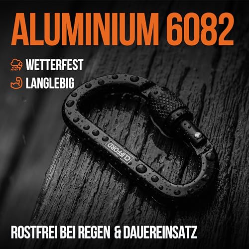 CLIFFORD Mini Karabiner 120 kg Belastbarkeit - Sicherheits-Schlüsselclip mit Schraubgewinde aus Aluminium 6082, EDC Schlüsselanhänger & Outdoor Gear Karabiner Klein Schwarz (Kein Kletterkarabiner)