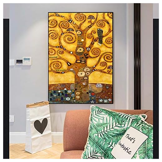 Canvastryck livets träd av Gustav Klimt väggkonst liv träd känd målning replika canvasmålning för vardagsrum 70 x 90 cm (28 x 35 tum) ramlös