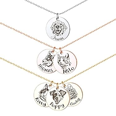 AMAZON - Anavia Personalized Pet Portrait Necklace, Handmade Pet Dog Cat Memorial Jewelry Gift, Customized Round Disc Photo Engraved Necklace Pet Gifts for Animal Lover Dog Mom(2 Disc, Gold)