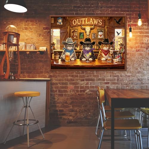 Vintage Saloon Cats Puzzles para adultos 1000 piezas, divertido rompecabezas de gato vaquero del oeste, escena de bar del viejo oeste, tema desafiante para amantes de gatos miniatura 5