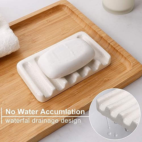 Image of BosilunLife Striped Beige Ceramic Bathroom Accessories Set of 4 | Bathroom Decor Sets Accessories Bathroom Lotion Soap Dispenser and Toothbrush Holder Set, Soap Dish, Apothecary Jars.(Liquid)