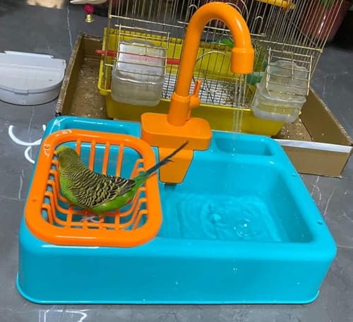 Image of kathson Bird Bathtub,Parrot Shower Box,Automatic Parakeet Bathtub with Faucet,Bird Bathing Tub Container Cage Accessory or Small Medium Birds Cockatiel Lovebird Budgie