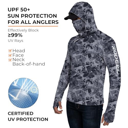 Rodeel Men's UPF 50+ Performance Fishing Hoodie, Long Sleeve Sun Protection Athletic Quick-Dry Breathable T-Shirt2