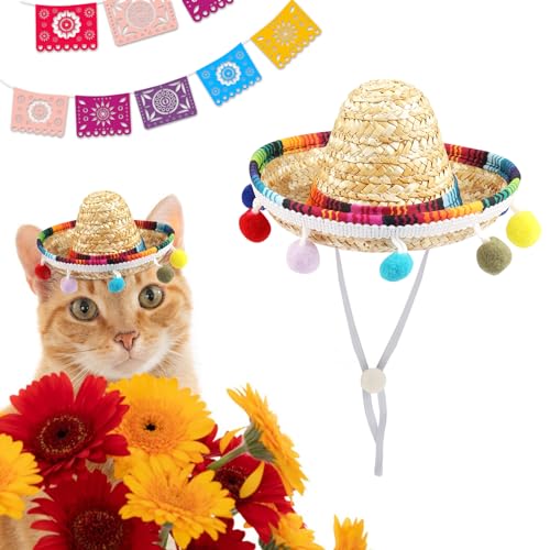 ALIBBON Mini Sombrero Straw Hat - Multicolor Dog & Cat Hat for Mexican Fiesta