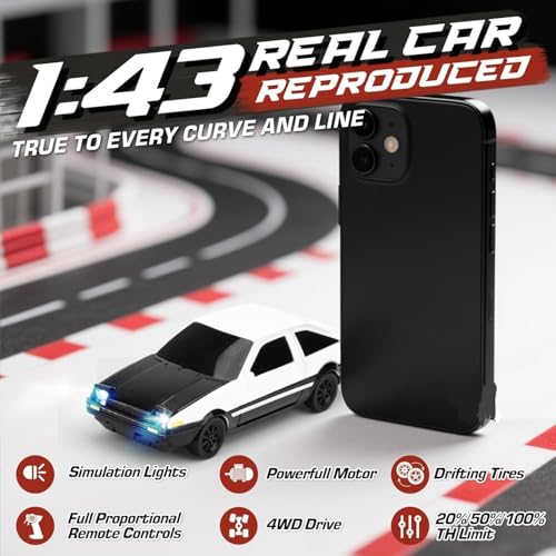 Image of Bestie toys Mini RC Drift Car with Gyro, 1 /43 Scale Remote Control Car High Speed Racing Micro Small with Full Proportional RTR 2.4GHz Remote 2 Tire Sets 8 Cones (Toyta Ae86)