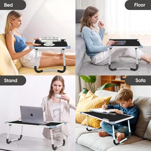 Image of YAJNAS Multipurpose Whiteboard & Laptop Table | Portable Study & Lap Desk for Bed with Laptop Support | Foldable Lap Bed Table, Ideal for Home & Office Presentation - (15 x 26, Black)