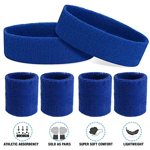 Aster 6Pieces Blue Sweatband Set, Sports Headband Wristband Set thumb #5