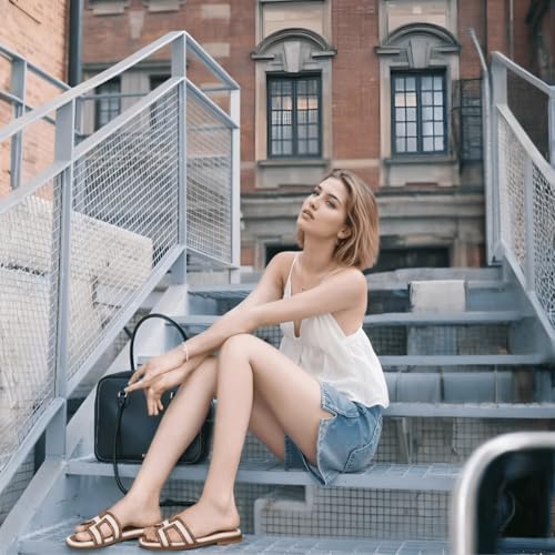 H Flat Sandals for Women Dressy Lightweight Comfortable Slide Sandal Fashion 2025 Summer Trendy Casual Slip-On Shoes3