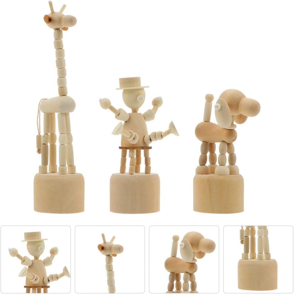 3PCS Wooden Finger Puppets Wood Animal Statues Wooden Animal Shape Crafts for Adults Puppy Modeling Ornaments Toddler Clown Table Decoration