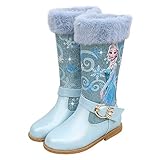 FStory&Winyee Schneestiefel Mädchen Prinzessin Schuhe ELSA Stiefel Kinder Winterstiefel mit Warmem Gefüttert Futter Gummistiefel Outdoor Schlupfstiefel Eiskönigin Kostüm Zubehör Karneval