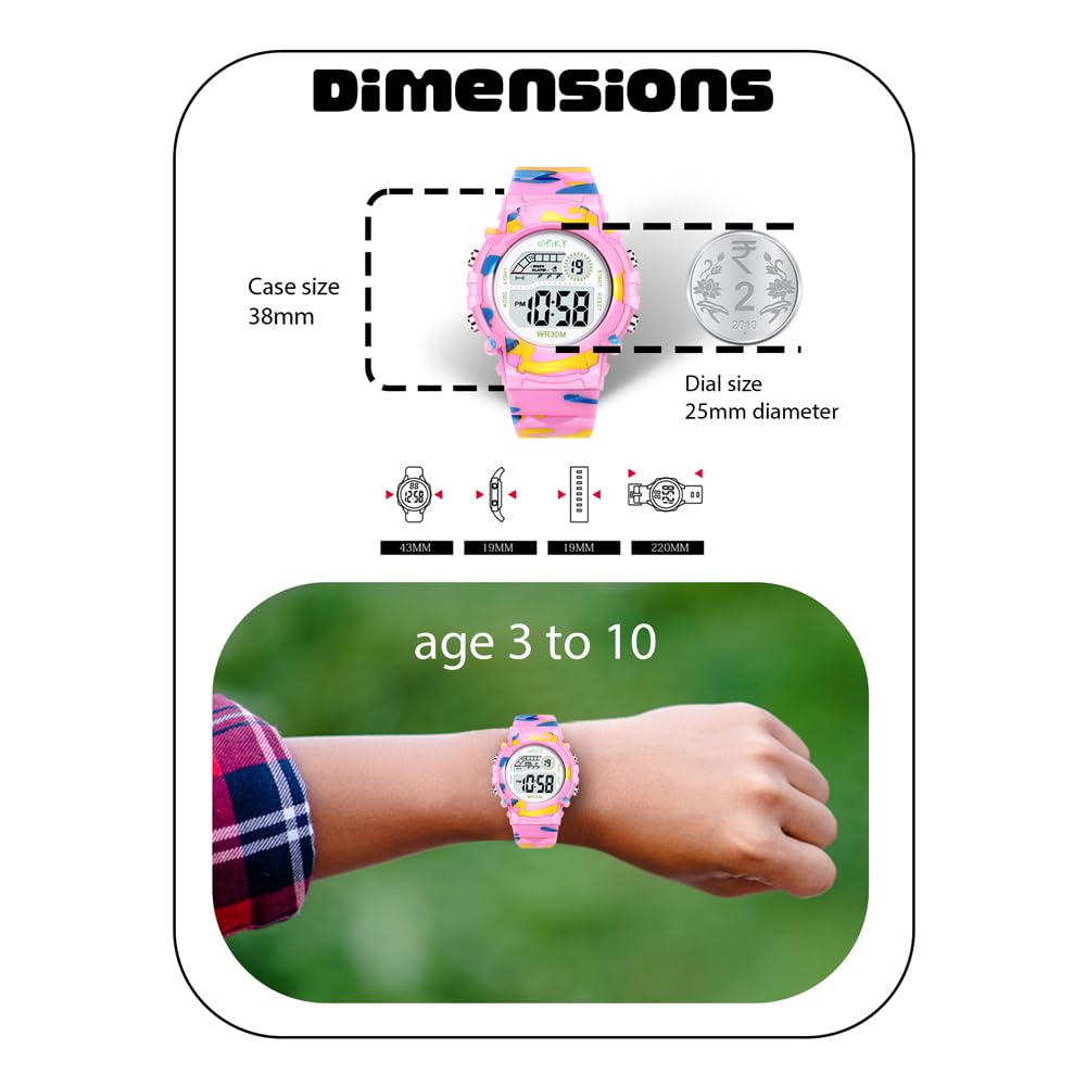 SPIKY Round Digital Sports Watch for Kids (Pink) | Military, Camouflage Design | Multifunctional with Luminous Display | Water-Resistant | Birthday Gift Wrist Watches for Girls & Boys | Age 2-10 Yrs 1