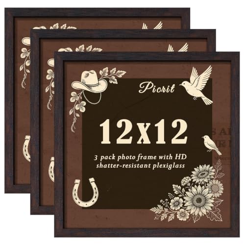 Image of Picrit 12x12 Picture Frame 3 Pack, Wall Mount Display, Walnut Wood Grain