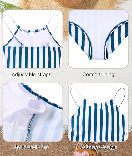 Image of Girls Swimsuit One-Piece Bathing Suit with Mesh Cover Ups Adjustable Straps Cut Out Swimwear Size 7-16