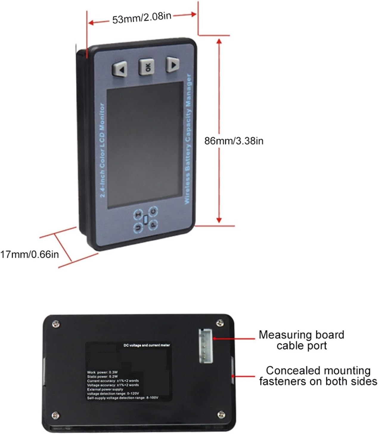 DC8-100V Battery Capacity Tester Capacity Indicator Power Meter for LiFePO Coulomb Counter Car Tool Accessories (One Color 0.2A) (One Color 0.1A)
