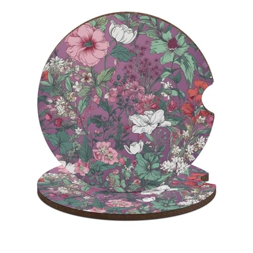 Portavasos para automóvil 2.6" flores rosas y verdes 2 pack miniatura 1