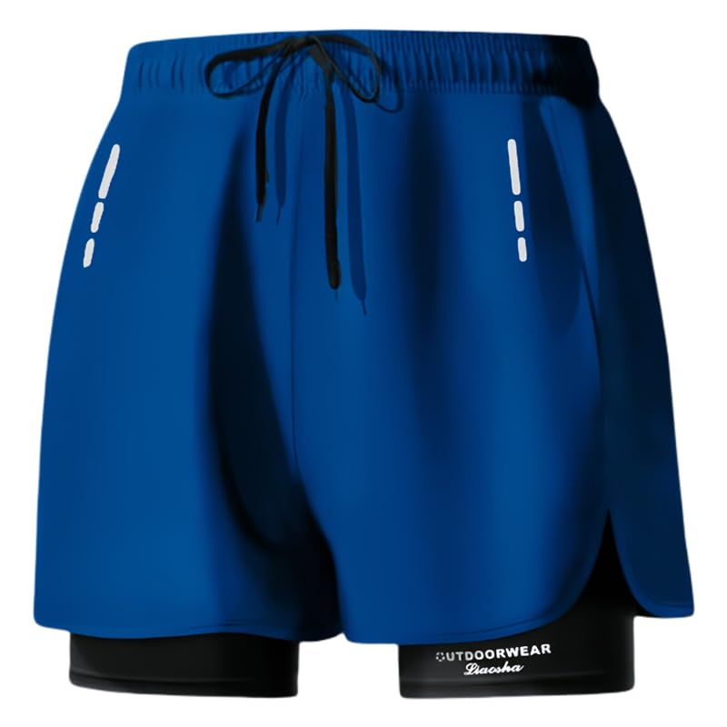 Smatstyle Bañador para Hombre Pantalones Cortos de natación para Hombre con Forro de Compresión 2 en 1 Elásticos de Secado Rápido Shorts de Playa (FR/ES, Letras, XL, Regular, Regular, Azul)