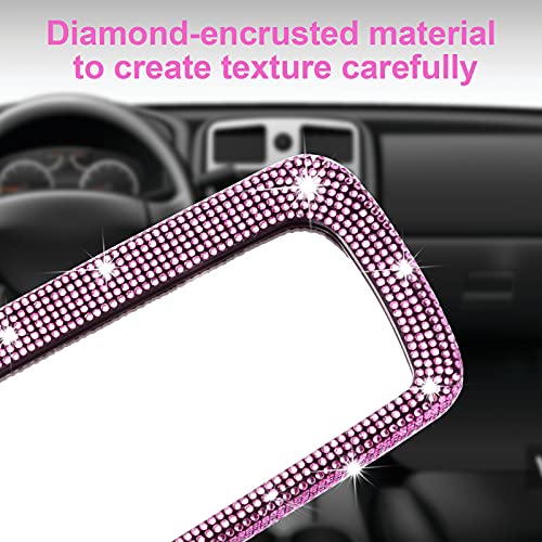 Bling Car Rear View Mirror Accessories With Crystal Diamonds & Rhinestones, Car Interior Trim Cover Decor Accessories Gift For Mother Women ＆ Girls (Pink) #TOP2