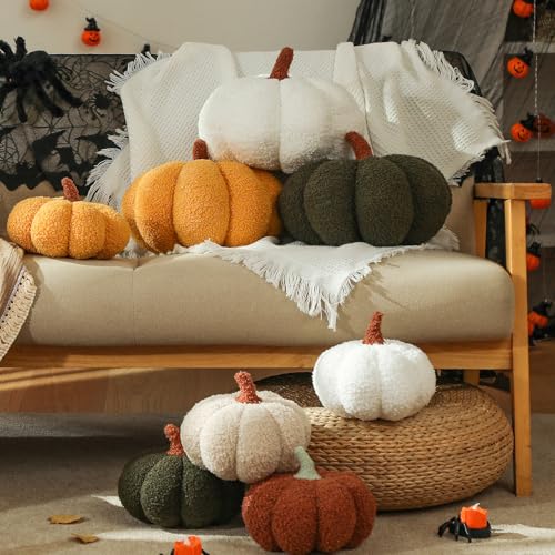 YRXRUS Halloween Pumpkin Pillows, Yellow Pumpkin Shaped Throw Pillows Gifts, Fall Room Decoration, Small Cute Halloween Pillow, Teddy Fleece Small Cute 4x7 Inches Pillow for Natural Decor