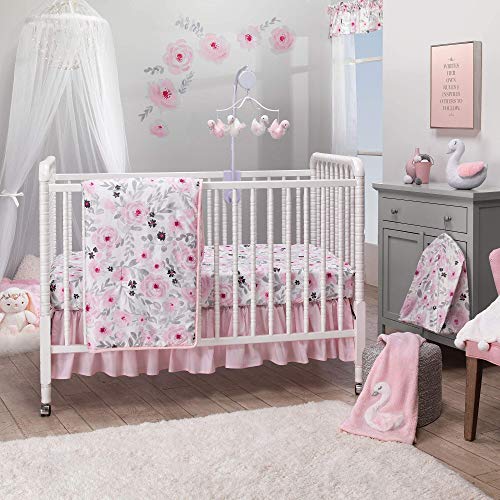 Image of Bedtime Originals Blossom Pink Watercolor Floral 3-Piece Baby Crib Bedding Set