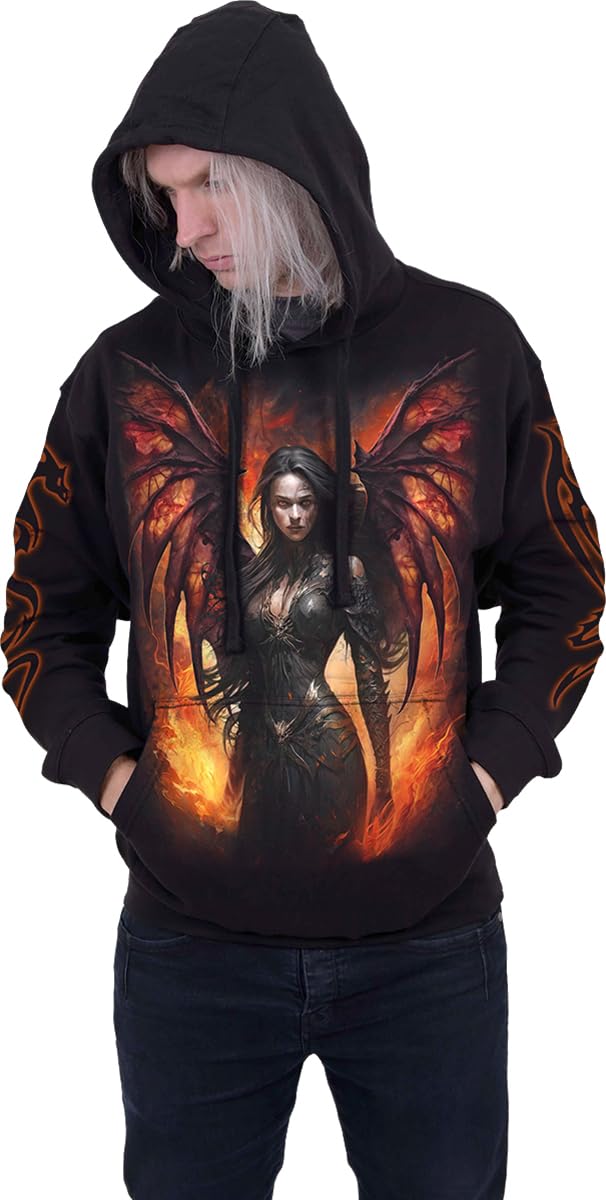 Spiral Draco Queen - Hoodie Uomo Felpa con Cappuccio Nero Regular