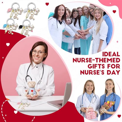 ZOOMPIL Llavero de Enfermera, 4pcs llavero de Enfermería Médica, con Jeringuilla Gorro y Estetoscopio, Regalos para Medicos Enfermeras Estudiante de Medicina Graduacion
