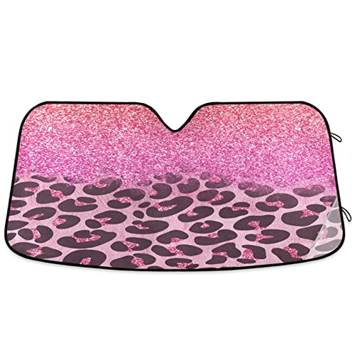Windshield Sun Shade Pink African Leopard Glitters Sun Visor Foldable Sunshades Protector Blocks UV Rays Keep Your Vehicle Cool Fit Car Truck SUV, 53x23.5in