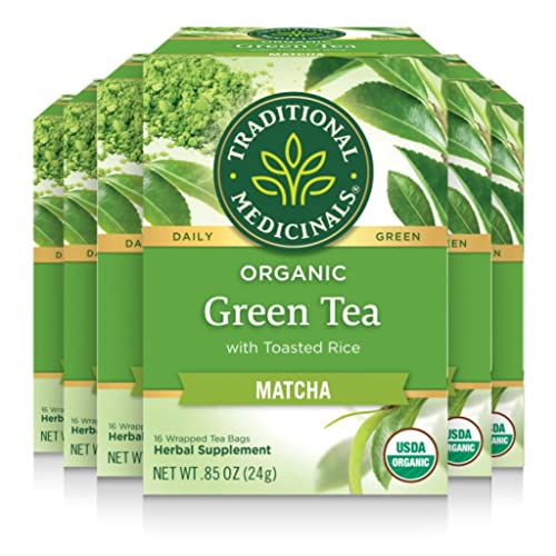 Traditional Medicinals Tea, Organic Green Tea Matcha, Genmaicha, Supports Health, 96 Tea Bags (6 Pack)