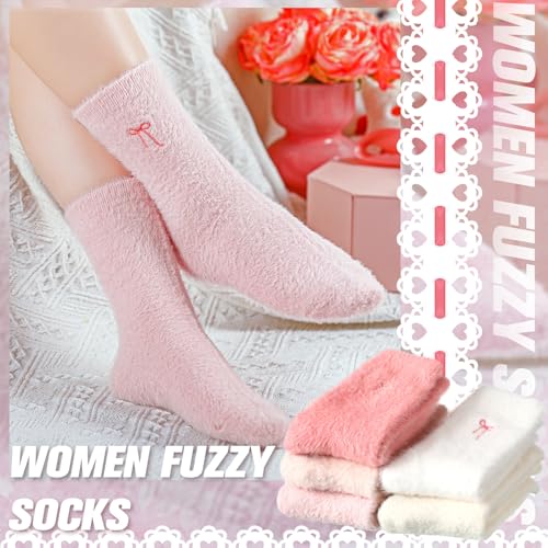 Geyoga 5 Pairs Women's Bow Fuzzy Socks Winter Soft Slipper Socks Coquette Stuff Fluffy Thick Spa Home Sleeping3