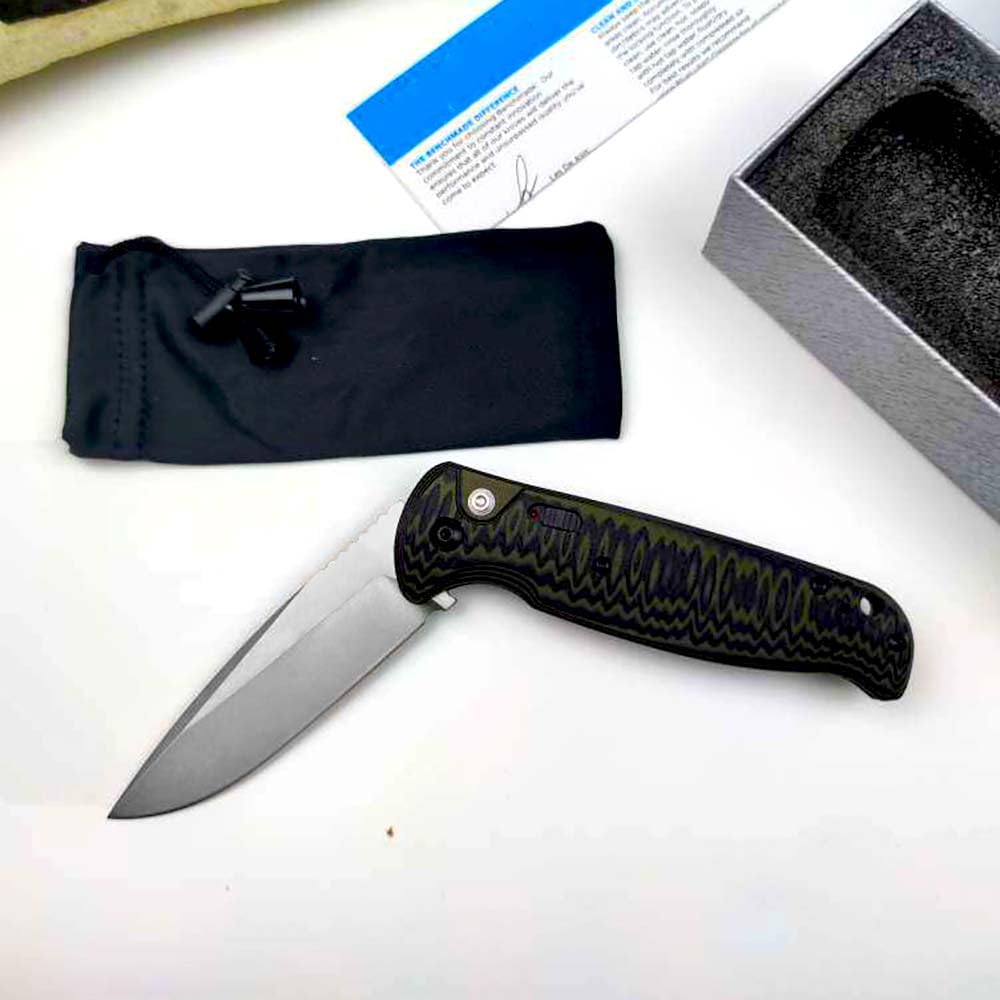 Klappmesser 7.87" Taschenmesser tragbare knopfdruck g10 Schwarz Grün & D2 Stahl Outdoor Messer Survival Jagdmesser, Flipper Scharfes einhandmesser, Kleine edc messer, flipper neck knife multi mit clip