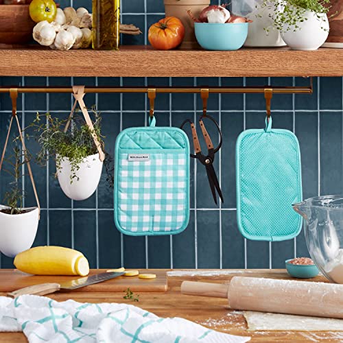 KitchenAid Gingham Pot Holder 2-Pack Set, Aqua Sky, 7"x10" - image 2