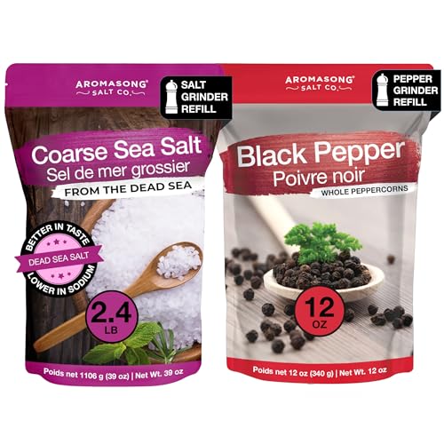 Aromasong Organic Coarse Sea Salt and Peppercorn Set