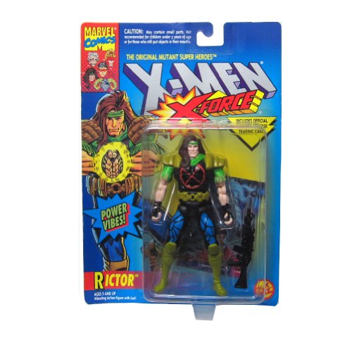 Rictor Action Figure - 1994 - X-Men / X-Force Series - Power Vibes & Gun - Trading Card - Toy Biz - Marvel - Limited Edition - Collectible
